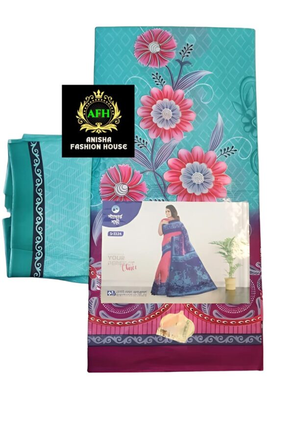 Print deep color comfortable cotton saree for women - Image 3