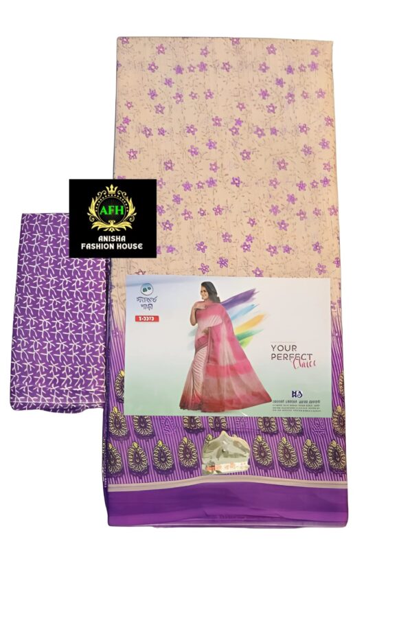 Print deep color comfortable cotton saree for women - Image 2