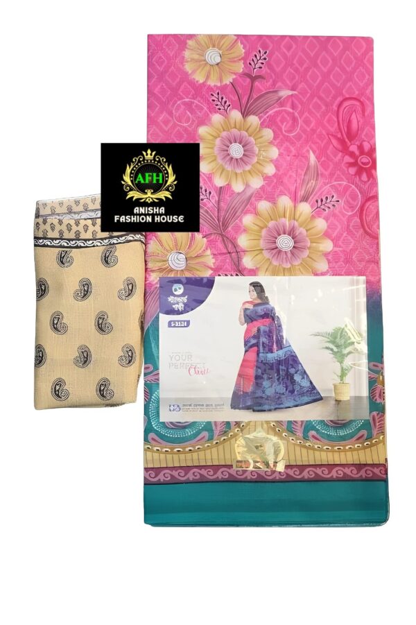 Print deep color comfortable cotton saree for women - Image 6