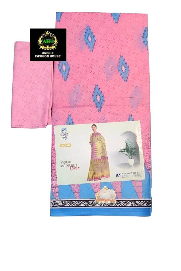 Print deep color comfortable cotton saree for women - Image 4