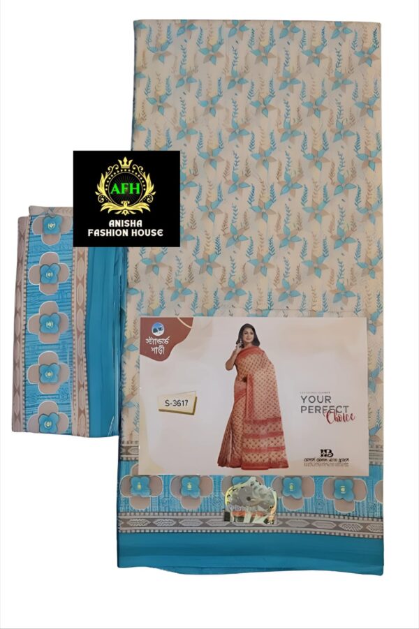 Print deep color comfortable cotton saree for women - Image 5